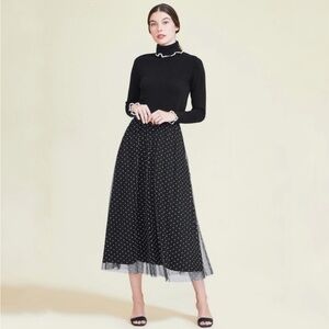 Chic Black Polka Dot A-Line Skirt